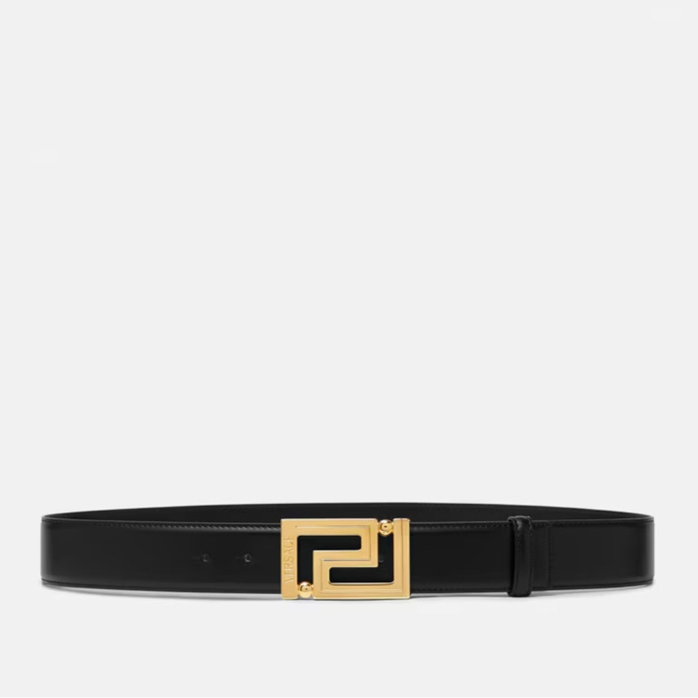 Versace Black and Gold Greek Key Belt
